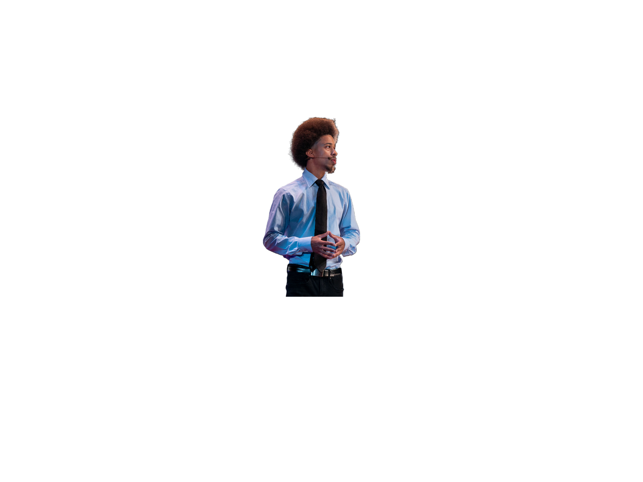 Cornelius Davis with blue t-shirt and black tie